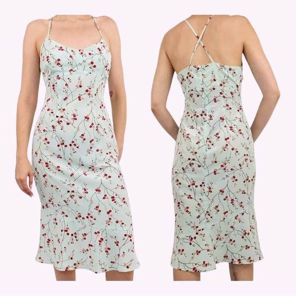 Express Vintage Y2k Women's Size 5/6 Cherry Blossom Dress Midi Sleeveless - Picture 1 of 11